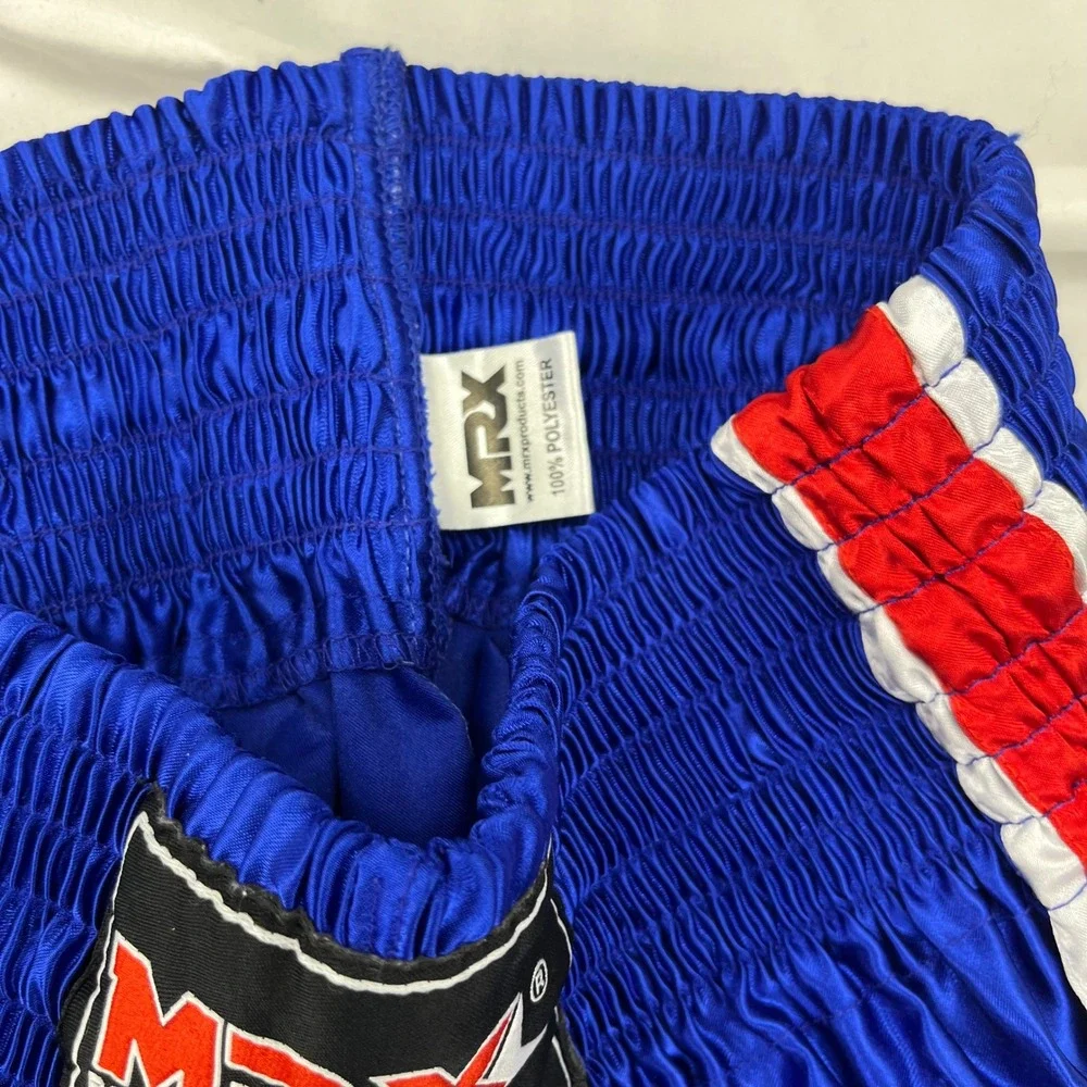 MRX Boxing Muay Thai Kickboxing MMA Blue Red Satin Shorts